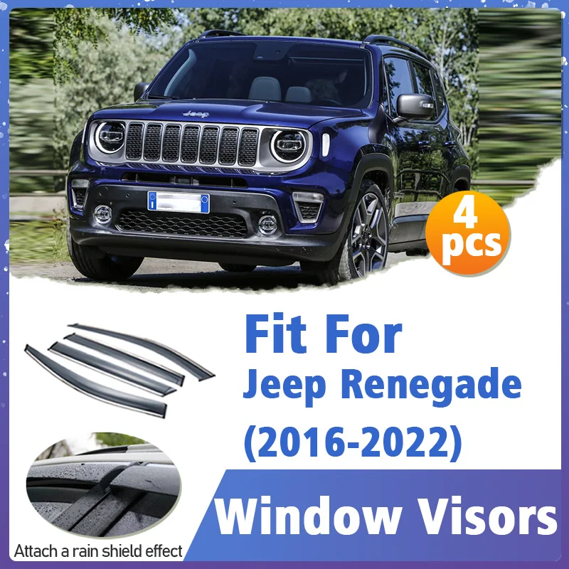 Window Visor Guard for Jeep Renegade 2016-2022 Vent Cover Trim Awnings Shelters Protection Sun Rain Deflector Auto Accessories