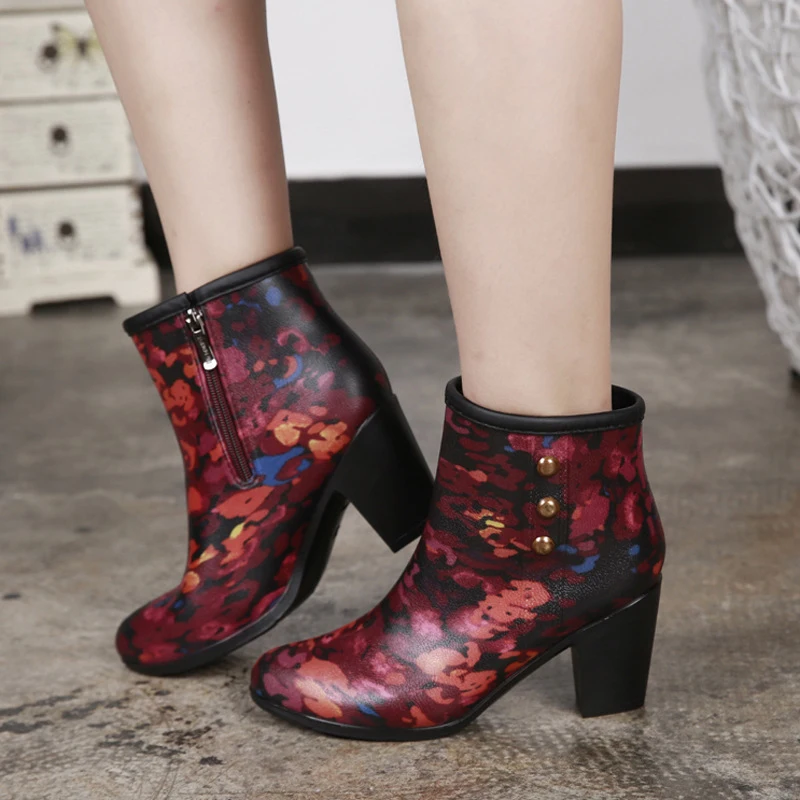 

Ladies High Heel Rain Boots Modern Casual Shoes Autumn Retro Short Tube Water Shoes Non-slip Overshoes Rain Boots Women