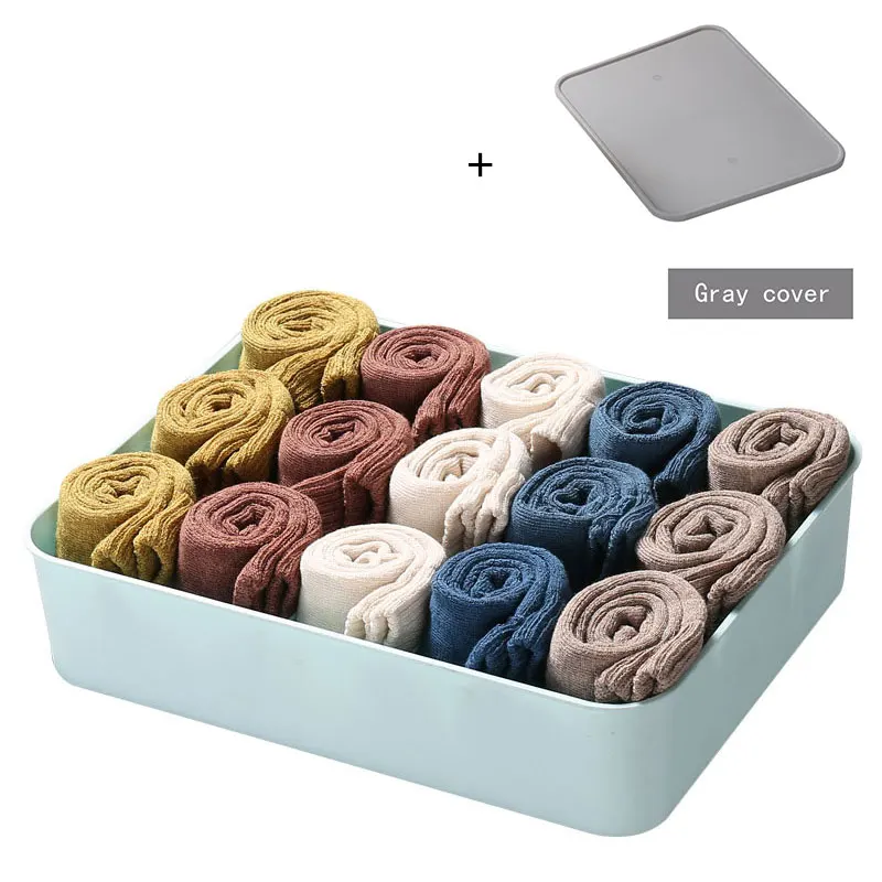 15 grid light blue Модная пластиковая коробка для хранения нижнего белья, однотонная коробка для нижнего белья, ящик для носков, шкаф, органайзер для хранения - Цвет: 15 grid light blue