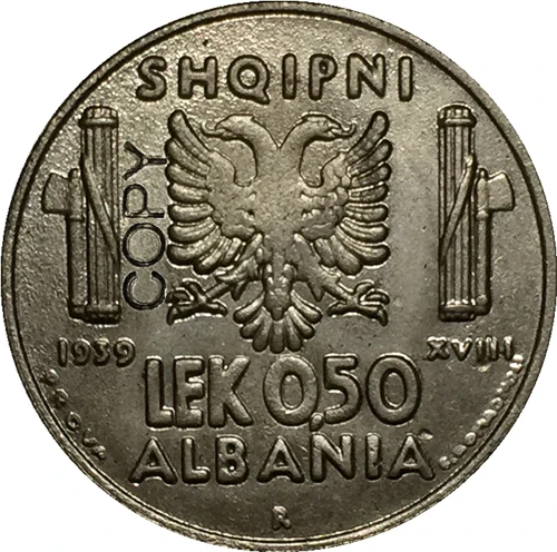 Albania 1939 0,5 Lek Francs копия монеты 24 мм