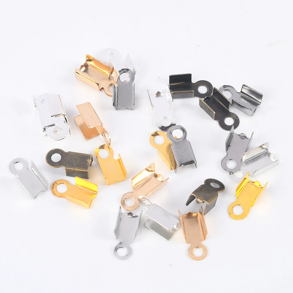 

200Pcs/Lot 3mm 4mm Cove Clasps Cord End Caps String Ribbon Leather Clip Tip Fold Crimps Connectors For Jewelry Making Supplies