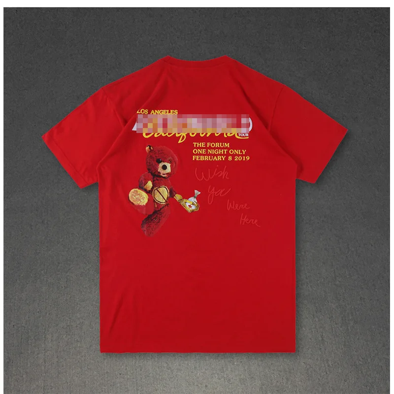 

Travis Scott Cacus Jack La Los Angeles hip hop Tour Limited bear print short sleeve T-shirt