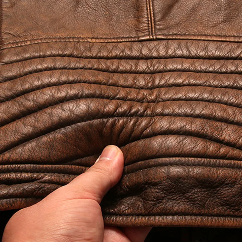 

2021 Vintage Brown Safari Style Genuine Leather Jacket Men Large Size 5XL Stand Collar Real Natural Cowhide Slim Fit Spring Coat