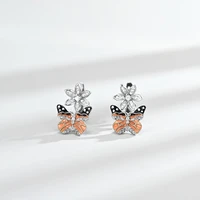 fashion butterfly stud earring exquisite colorful enamel flower s925 piercing jewelry for women wedding party new year gift