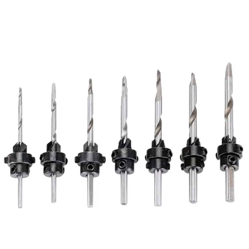 

7Pcs/Set HSS Countersink Drill Bit Set Tapered Adjustable Stop Collar Wood Hole Screw Kit for Woodworking With Hex Wrench