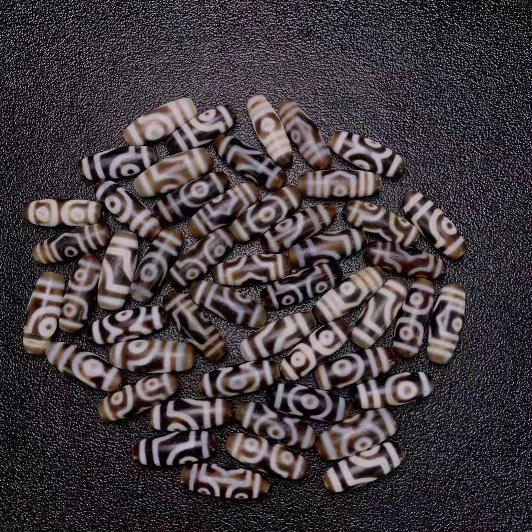 

Wholesales 50pcs/Lots 11mm*28mm Magic Natural Blue Agate Stone Different Patterns Tibetan Dzi Beads Jewelry Making