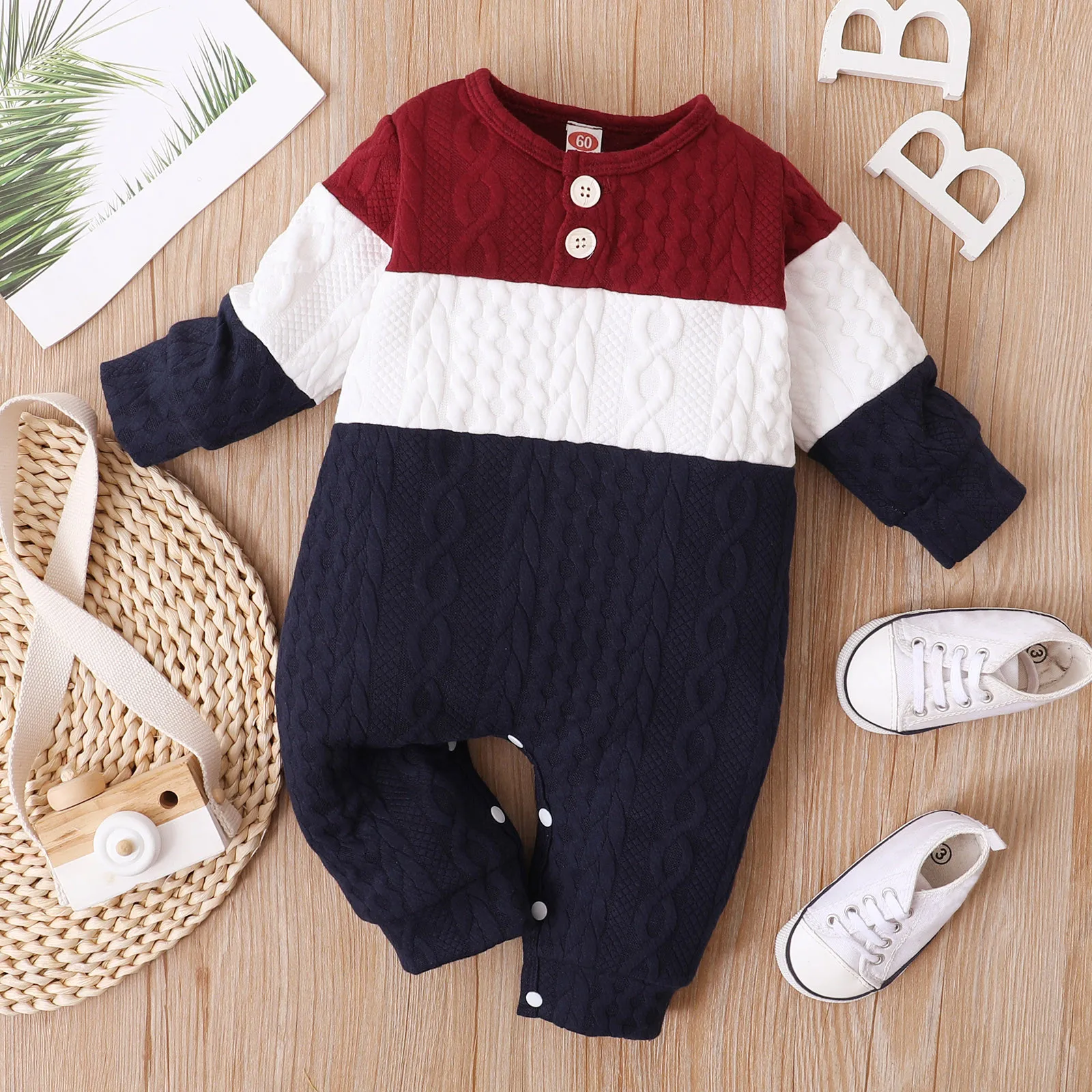 3 6 9 12 18 Months Autumn Baby Clothes For Boys Girls Cotton Romper Long Sleeve Patchwork Jumpsuit Winter Children's Clothing | Детская