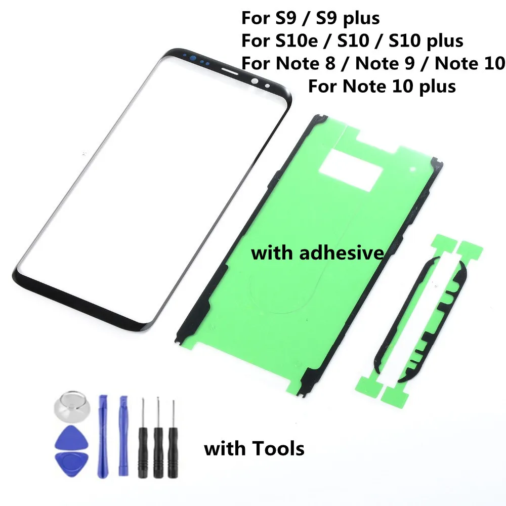 

Передняя стеклянная ЖК-панель для Samsung Galaxy S10e S10 5G S9 Plus Note 8 9 10 Plus, сенсорный экран, внешняя линза, сменные клейкие инструменты