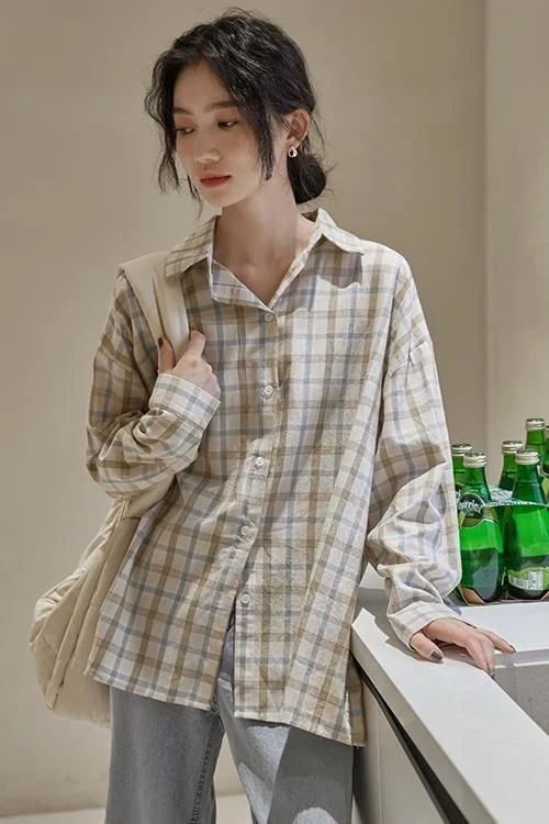 

Autumn Women Shirts New Warm Color Plaid Long Sleeve Shirt For Women