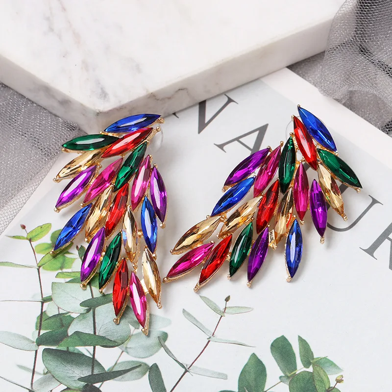 

Colorful Statement Earrings For Women 2021 Female Trendy Luxury Big Crystal Earings Fashion Jewelry Gift Wholesale Accesories