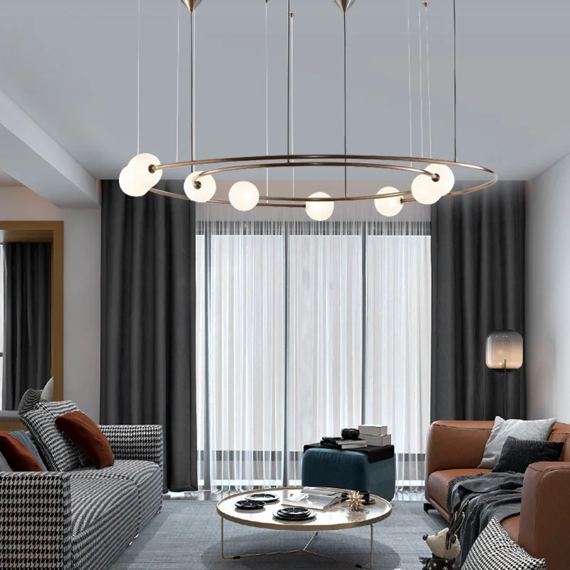 

Nordic postmodern glass chandelier galaxy creative wrought iron ring living dining room hanging light restaurant suspension lamp