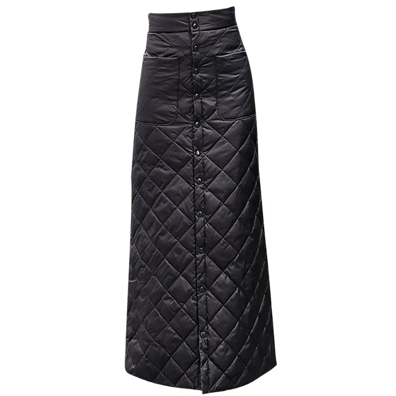 

Thicken Down Cotton Skirts Womens Autumn Winter Fashion Long Skirt For Women Button Elastic Waist Warm Skirts Female S-3XL