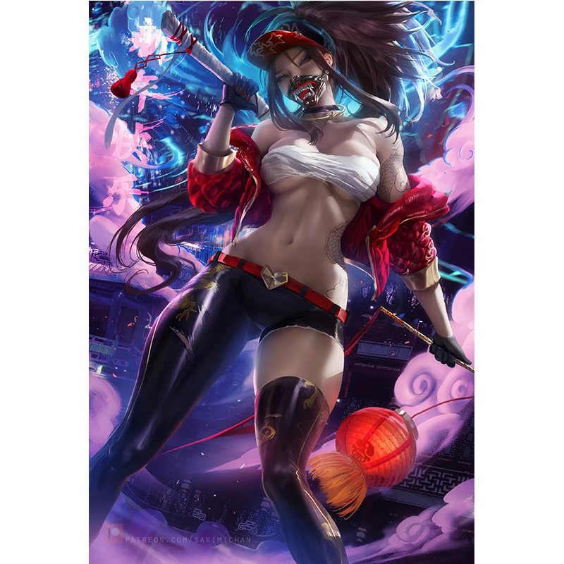 

Akali KDA Sexy Nude Girl League Art-Poster Custom Picture Prints Silk Canvas for Living Room Wall Decoration Home Room Decor