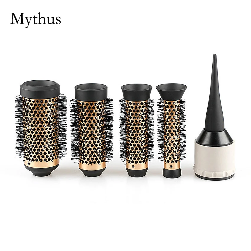 

Mythus 4 Sizes Alunimium Barrel Hair Styling Brush Replaceable Salon Hair Curls Brush With Diffuser Pro Hair Round Brush Set