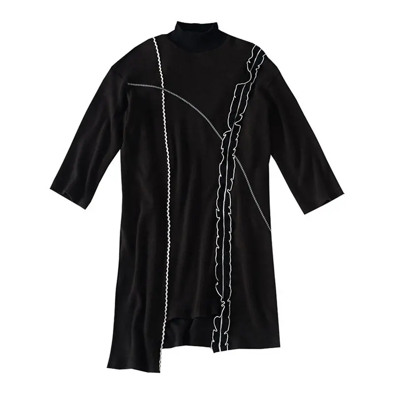 

XITAO Irregular Patchwork Ruffles Dresses Women Clothes 2021 Spring Fashion Turtleneck Collar Elegant Long Sleeve Dress ZLL5389