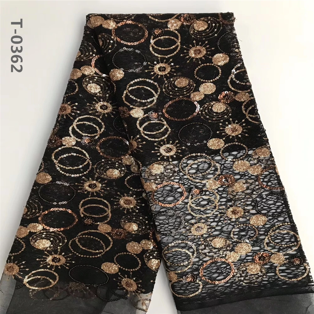 Новейшие черные кружевные ткани с блестками высококачественные африканские