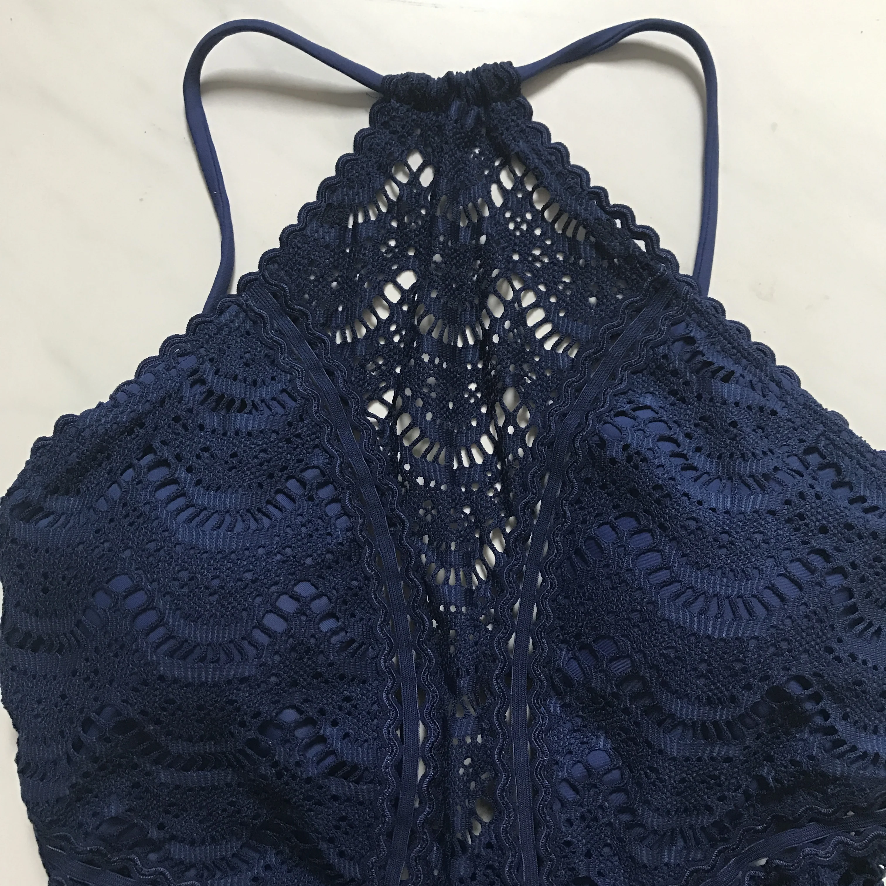 

KEENEST 2020 Handmade Crochet Women One Piece Bikini Boho Beach Bralette Solid Halter Knitted