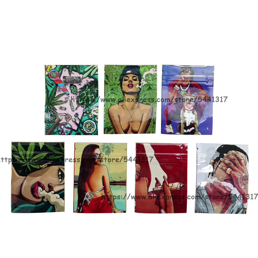

Top Quality Cartoon Tobacco Bags 6x8 CM Zip Lock Pouches Aluminum Mylar Foil Food Bags Weed Package 3.5G Candy Bags