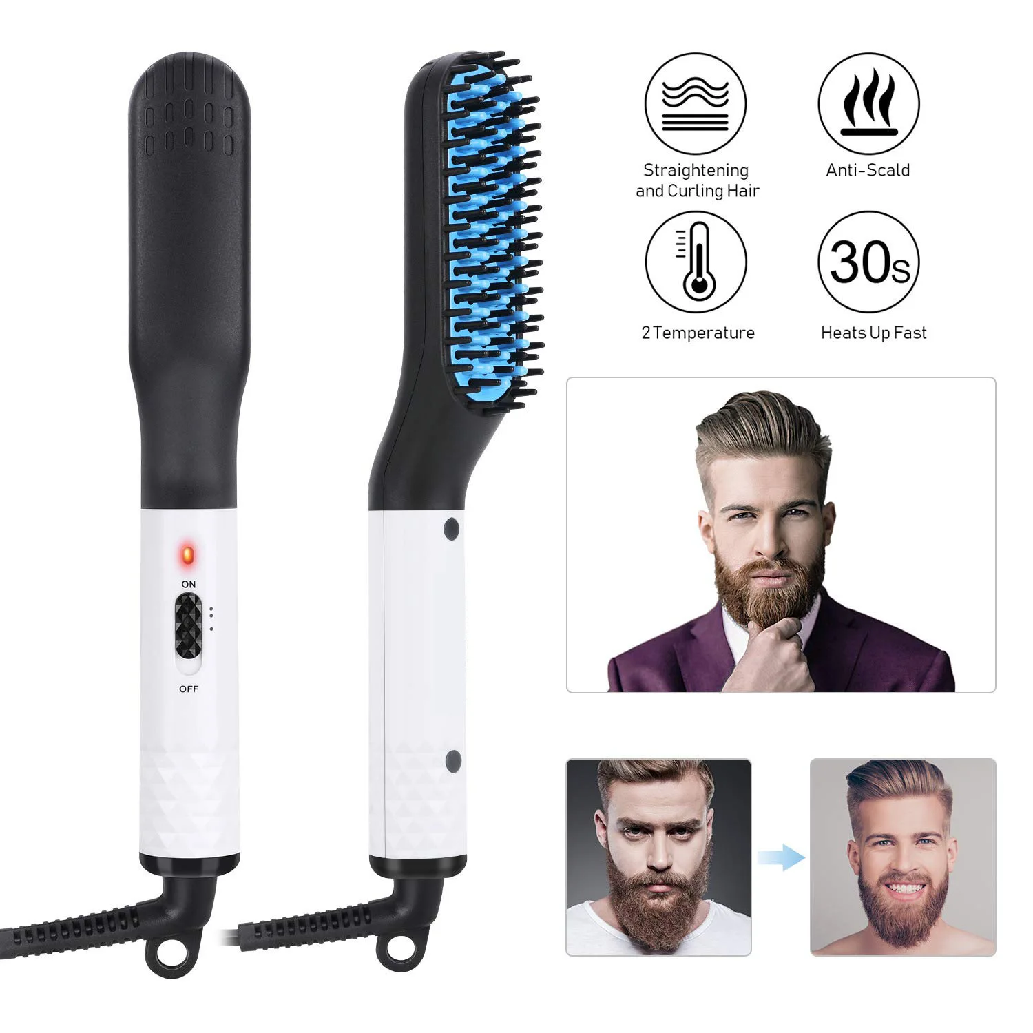 

Multifunctional Anti-scald Beard Comb Styling Comb Beard Straightener Hair Straightener Styling Tools For Men Quick Heating Comb