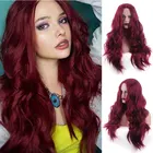 AIMISI синтетические парики из химического волокна женские средние точки винно-красные волнистые длинные вьющиеся парики