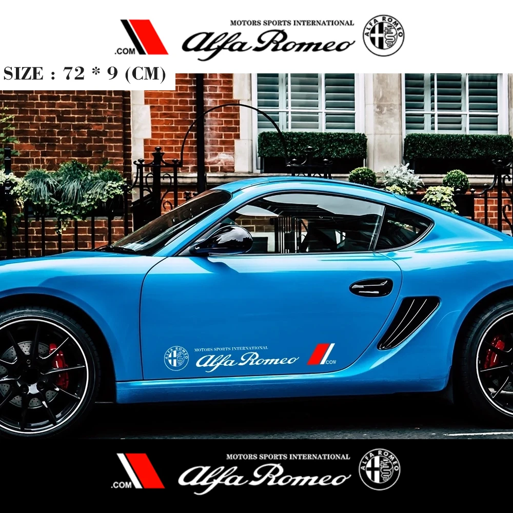 

2Pcs Vinyl Film Car Door Logo Decal Both Sides Body Sticker DIY Stripes For Alfa Romeo Spider Giulia Giulietta 147 159 4c 8c