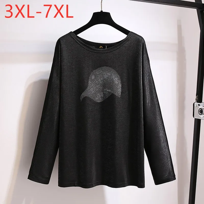 

Missfansiqi New Spring Autumn Plus Size Tops For Women Casual Loose Long Sleeve Black T-shirt Oversize Tees 3XL 4XL 5XL 6XL 7XL