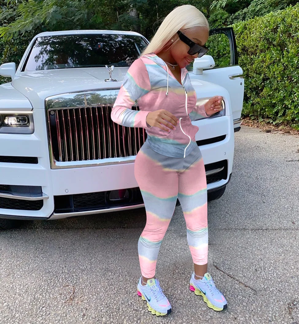 

2021 summer new fashion gradient color long-sleeved leisure and comfortable sports suit two-piece