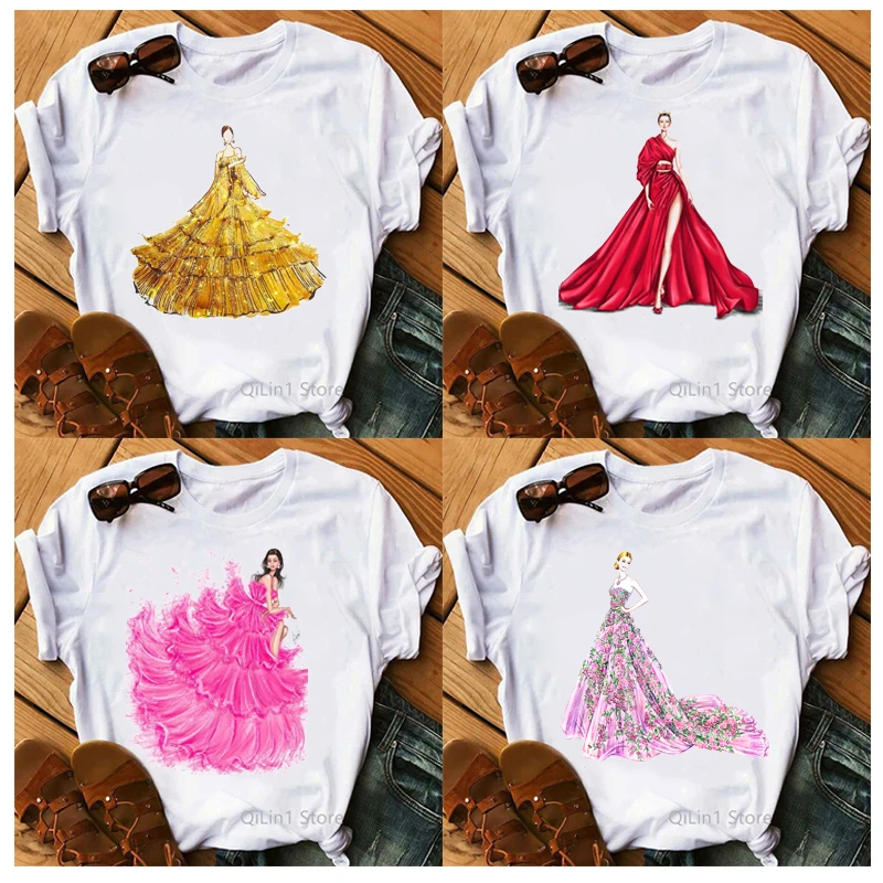 

Fashion Novelty Flowers Dress Art Print T-Shirt Women Funny T Shirts Femme Tumblr Tshirt 90s 00s Sexy Grunge Aesthetic Clothes