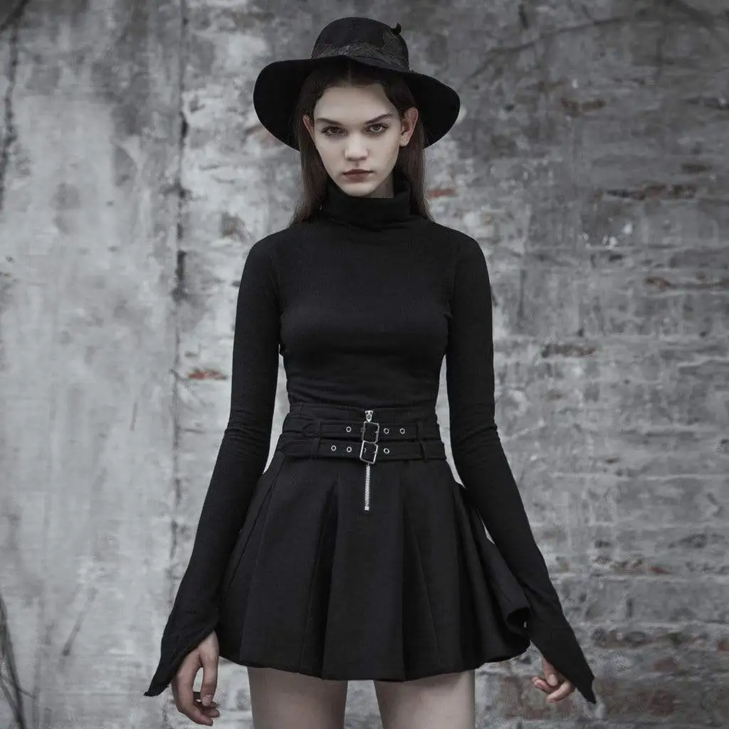 Панк рейв Женская готика водолазка тонкий облегающий нерегулярные Kitted Топы OPM