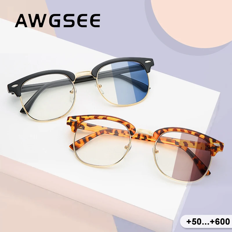 

AWGSEE retro Design Anti Blue Light Computer Glasses Women Men Retro Semi-Rimless Frame Photochromic Sunglasses UV Protection