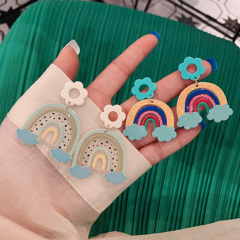 Новинка 2021 милые серьги в японском и корейском стиле с радужной мостиком модные