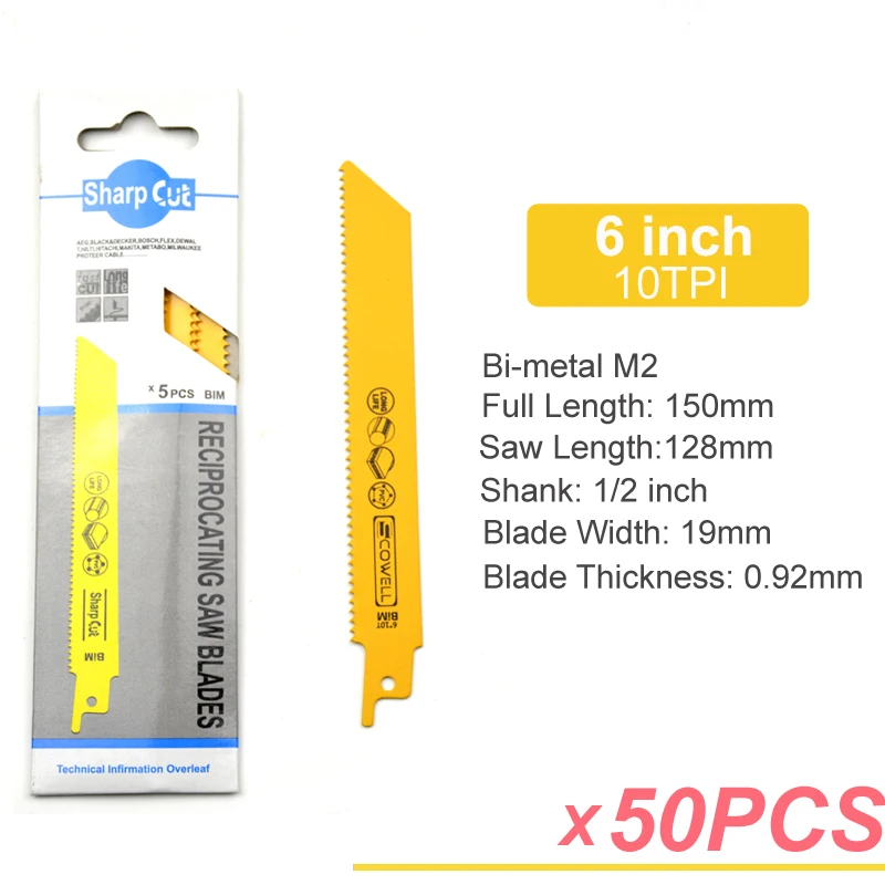 50pcs price 40% скидка 6 дюймов биметаллический лезвие для сабельной пилы 10TPI подходит для многофункциональных станков сабельной пилы - Цвет: 50pcs price
