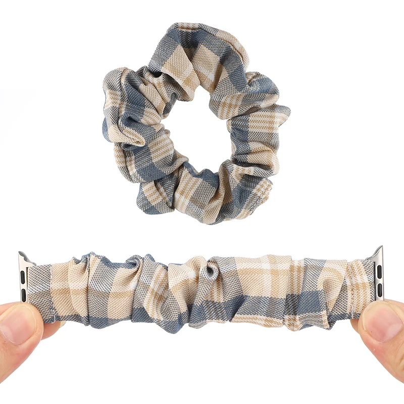 

Hair Scrunchie+Watch Band for Apple Watch Series 6 SE 5 4 3 Stretchable Solo Loop iwatch Strap for 38mm 40mm 42mm 44mm Bracelet.