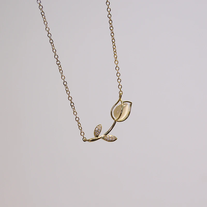 

Korean Exquisite 14k Real Gold Jewelry Rose Flower Cat's Eye Necklace for Women Pendant Brilliant AAA Zircon Party Hot Fine Gift