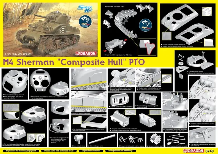 

DRAGON 6740 1/35 US M4 Sherman Composite Hull PTO TANK Display Children Toy Plastic Assembly Building Model Kit