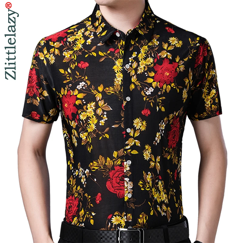 

2022 Short Sleeve Men Social Shirt Summer Streetwear Casual Hawaiian Floral Shirts Dress Mens Slim Regular Clothes Fashions 4567