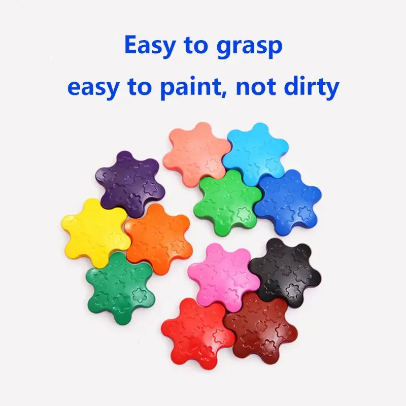 

12 Colors Non-toxic Wax Snowflake Shape Crayons Kids Washable Painting Drawing
