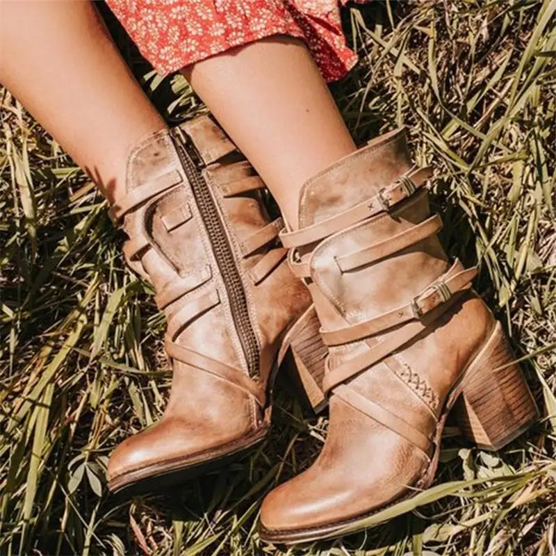 Зимние женские ботильоны Сезон осень зима Женская кожаная обувь с пряжкой