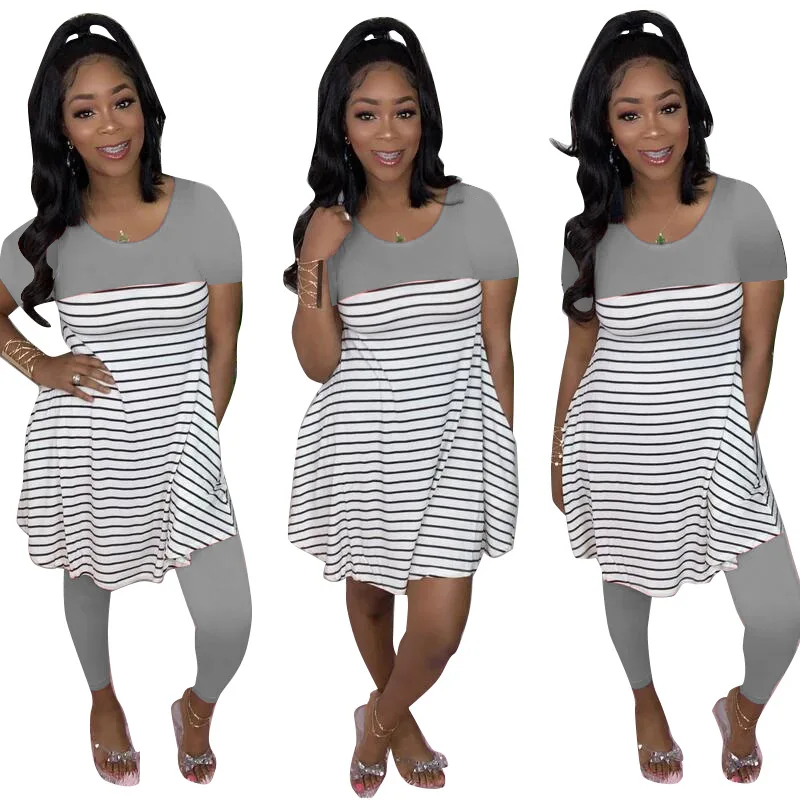 Casual Women Shirt Set Loose Stripe Long Crop Top + Pants Tracksuit Sportwear With Pocket Summer Clothes For Solid |