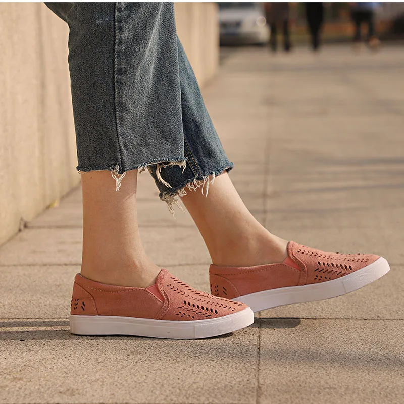 

Туфли женские из флока, дышащие, без застежки, на плоской подошве, с вырезами, эластичная резинка, Вулканизированная подошва, повседневная о...