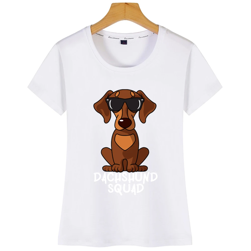 Топы футболка Женская такса отряд с солнцезащитными очками забавная крутая