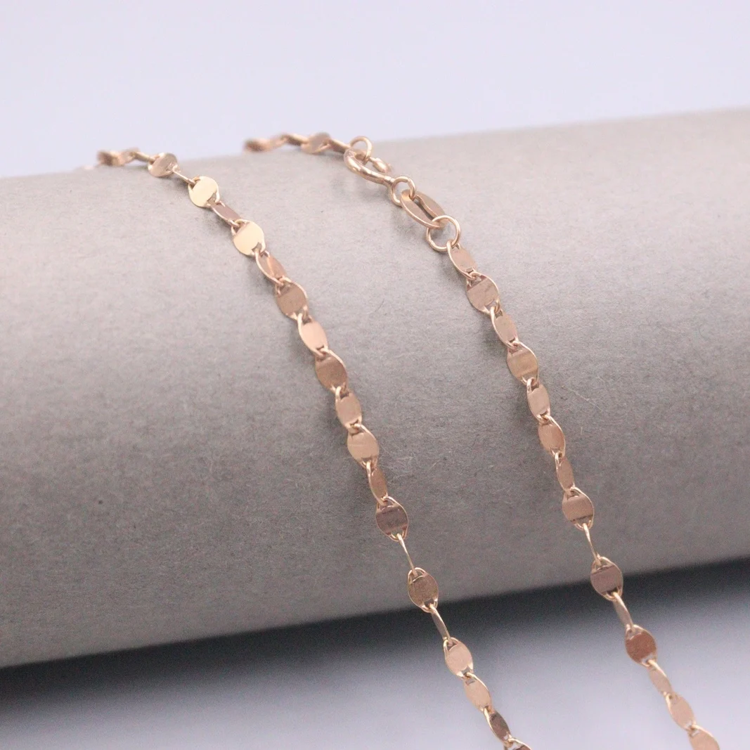 

Au750 Real 18K Rose Gold Chain Neckalce For Women Female 2.8mm Red Tiles Link Choker Gold Necklace 18''L Gift