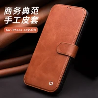 2020 qialino genuine leather flip cover for iphone 12 pro max mini real natural cowhide phone case magnetic wallet card holder