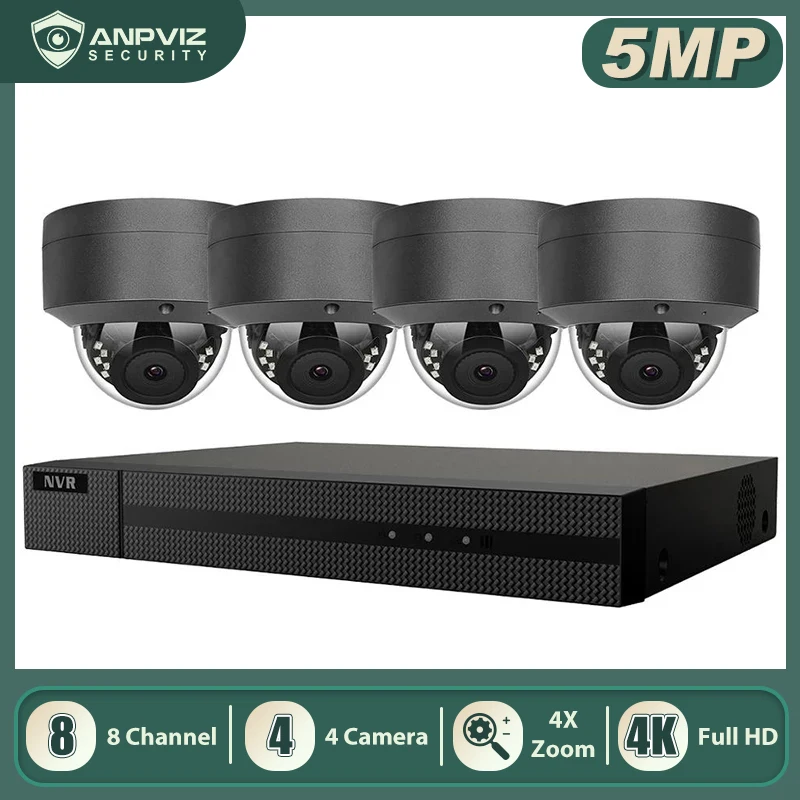 Anpviz 8CH 4K NVR 5MP 4X оптическая серая/белая POE IP камера комплект для домашней/уличной