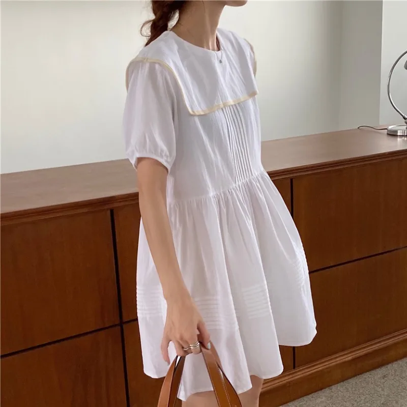 

Small Size Dress Women's Summer Age Reduction Navy Style Collar Salty Sweet Slimming Slim Fit Waist Trimming Loose Girl's Dress