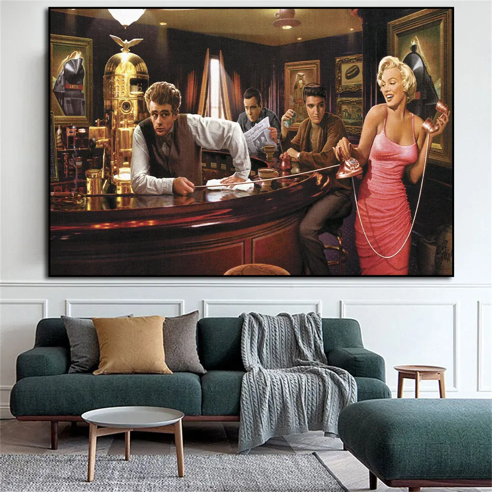 

Classic Movie Art Posters and Prints Wall Canvas James Dean Film Stars at Bar Painting for Living Room Home Decor Wall Cuadros