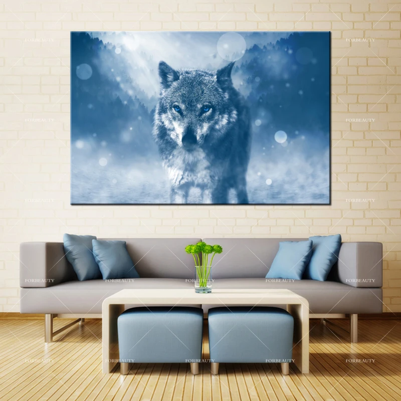 Forbeauty Холст Картина Настенная живопись Синий Волк Спрей Печать