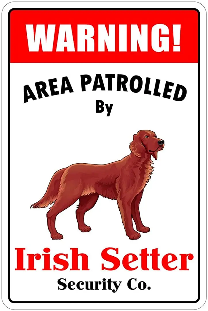 

Metal Sign Warning Area Patrolled by Irish Setter 8"x12" Metal Novelty Sign