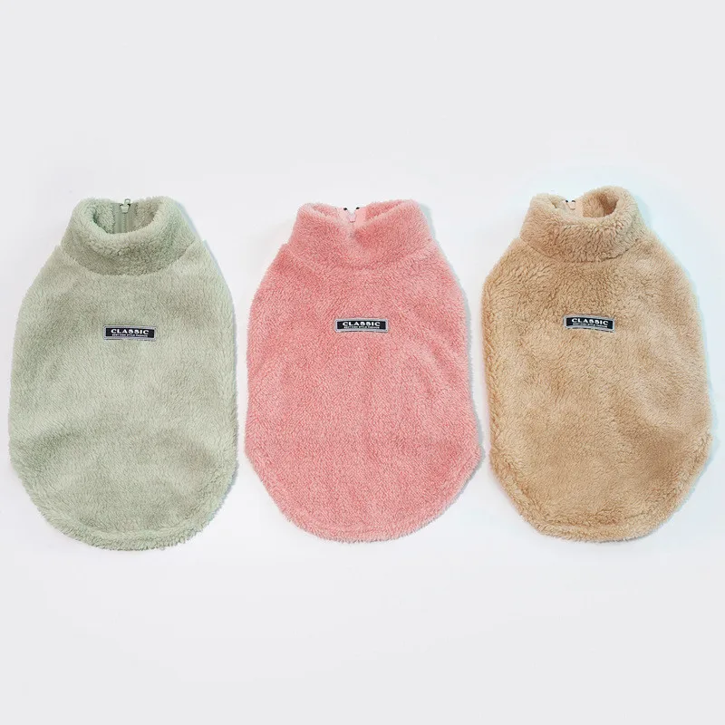 

Autumn and winter pet clothes new plus velvet thick high collar solid color dog fleece dog coat two-legged clothes