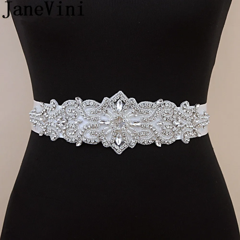 

JaneVini Shining Rhinestone Wedding Dress Belt Pearl Crystal Bridal Satin Sash Belt Beading Ribbon Belts Bridesmaid Waistband